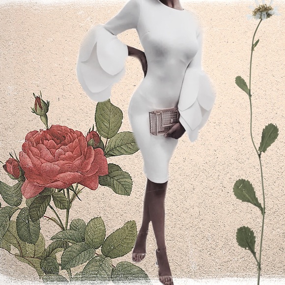 Bodycon Petal Sleeves Cocktail Evening Zipper Midi - Picture 5 of 11